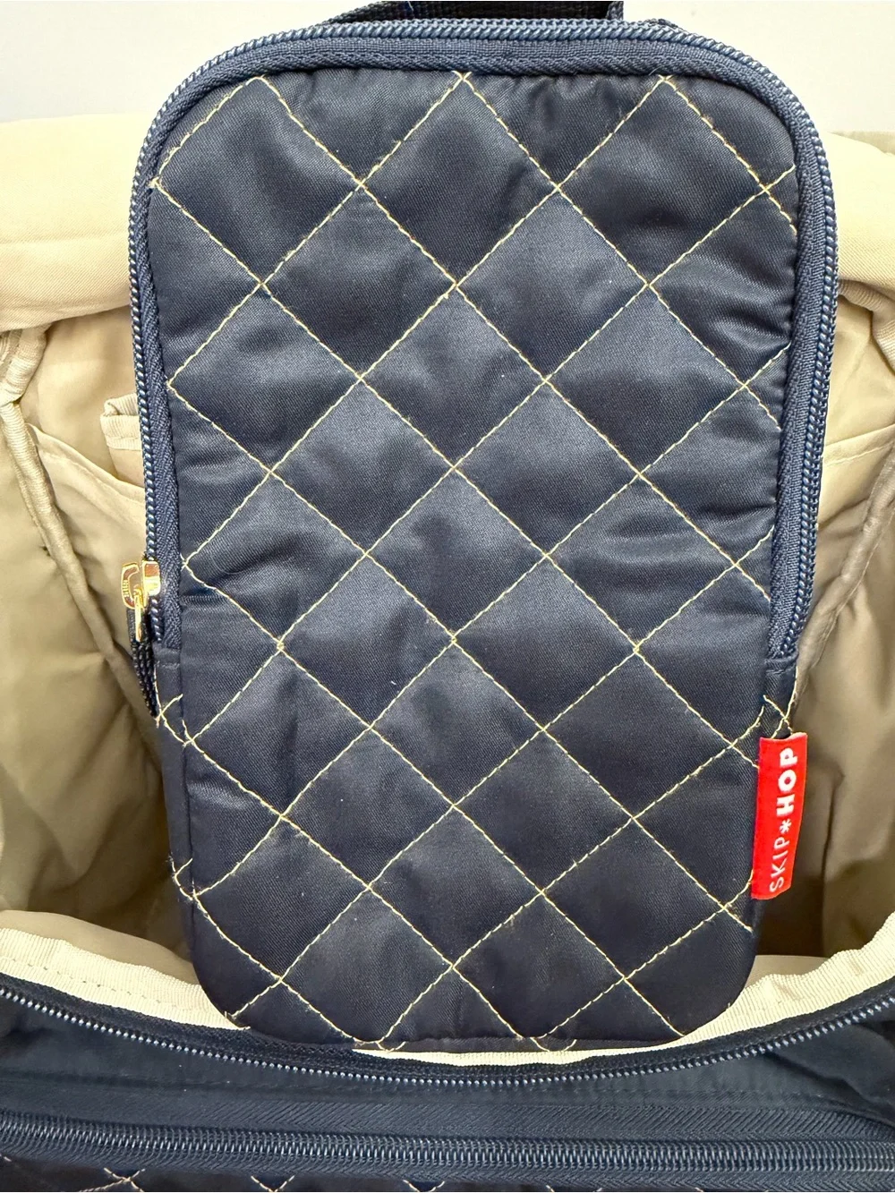 Skip Hop Navy Quilted Backpack with Tan Accents